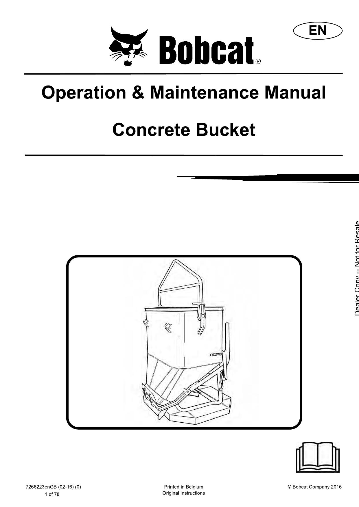 Concrete Bucket Operation & Maintenance Manual Bobcat